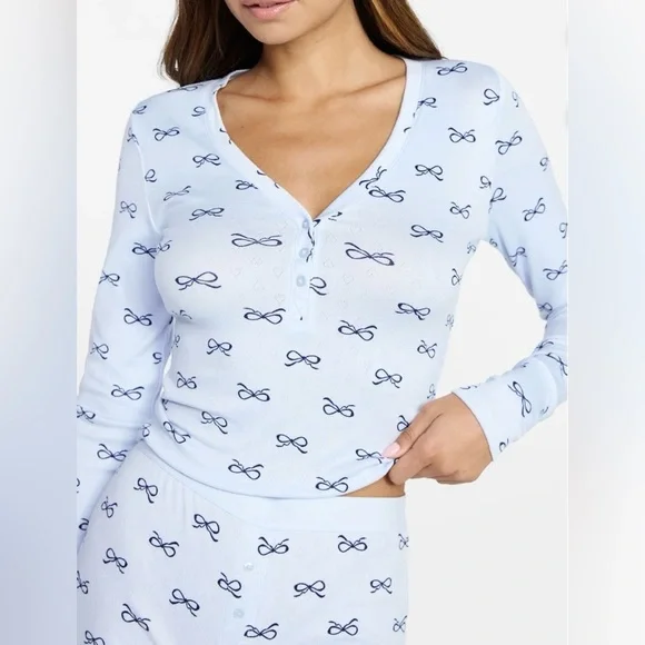 N/B Knit Relaxed Long Sleeve Henley Sleep Top & Shorts with Socks 3 Piece Set - Picture 4 of 5